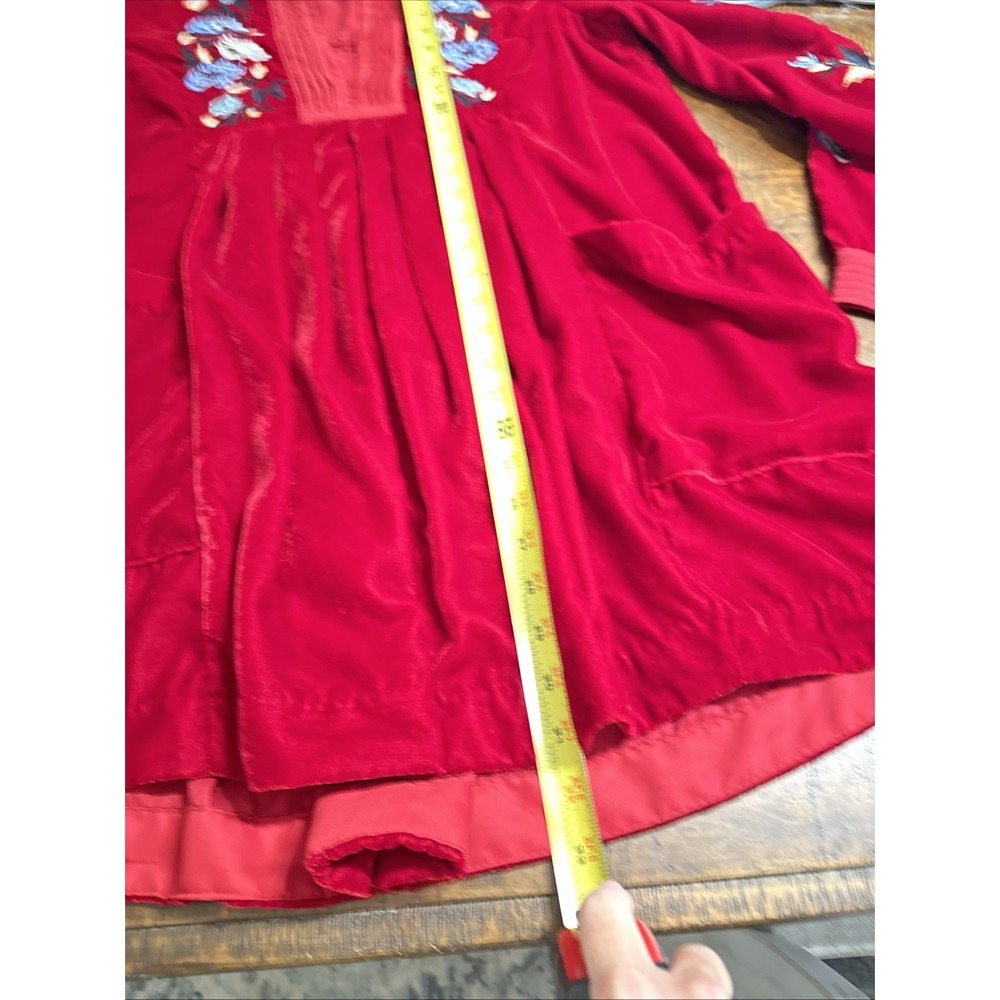 Free People Red Velvet Mini Dress Embroidered Details Size Small - Picture 8 of 13